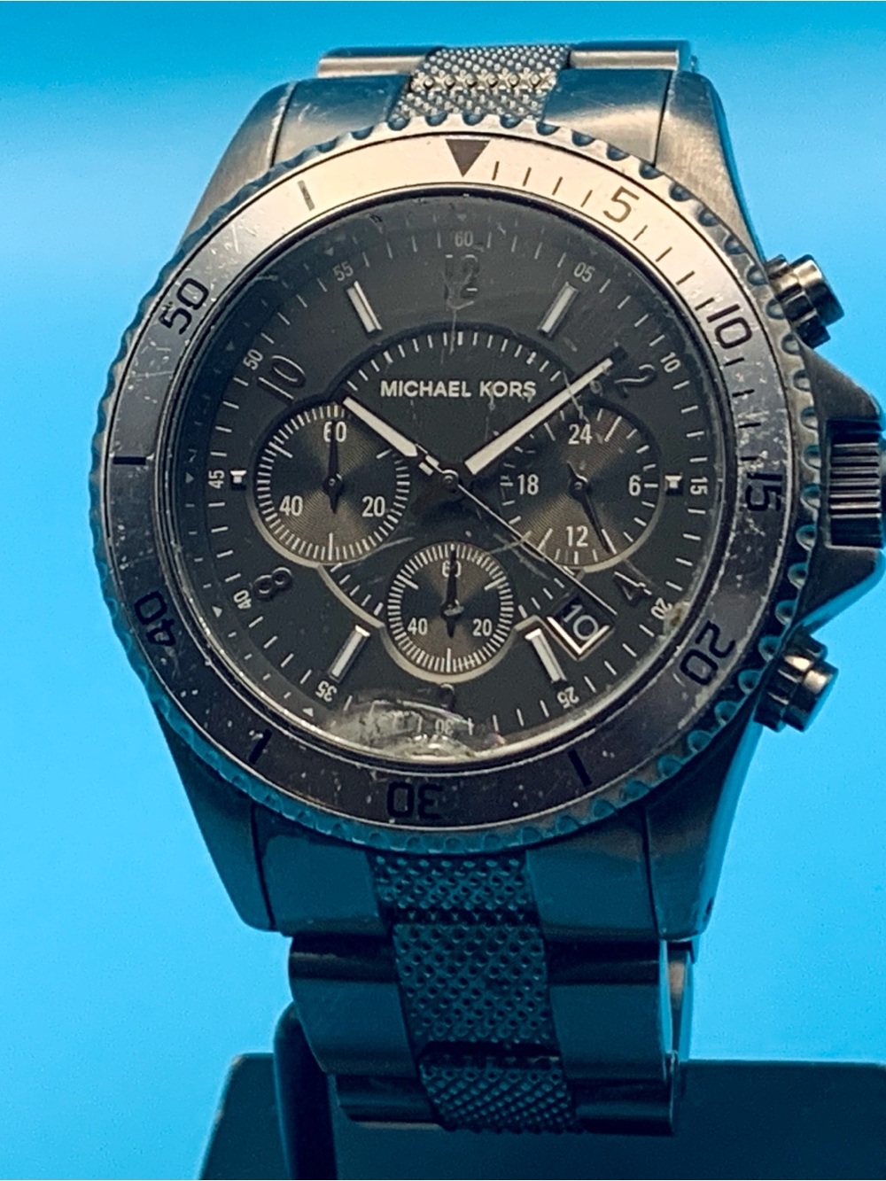 MICHAEL KORS MK-8275 Men’s Sport Wristwatch Chrono Date St Steel Works New Batt
